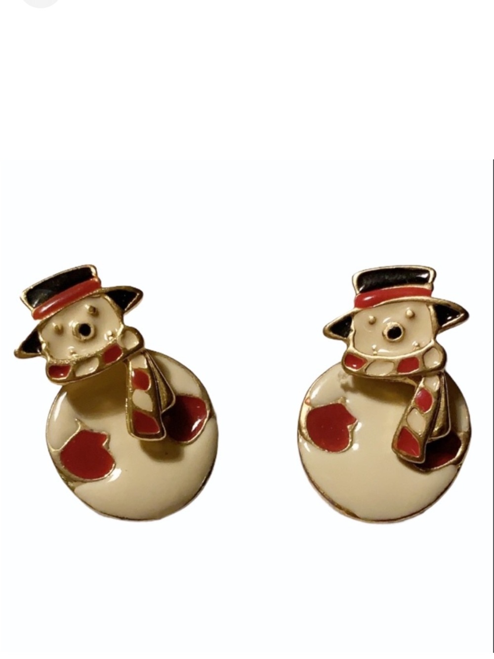 Vintage 80’s enamel Christmas snowman earrings